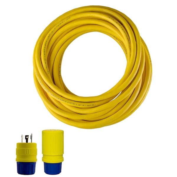 Ericson SOW Extension Cord, 10 AWG, 10/3, 1 Outlets, L6-30C, Yellow, L6-30P, 50 ft - 2512PG103B