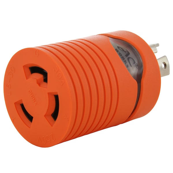 Ac Works 30A 125/250V NEMA L14-30P Locking Plug to L6-30R 30A 250V Locking Connector - ADL1430L630