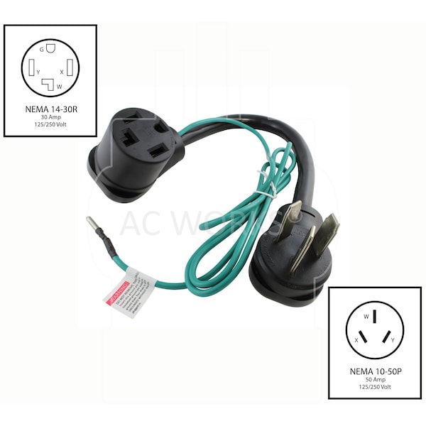 Ac Works 3-Prong 50A Dryer/Range Plug to 4-Prong Dryer Female Connector Adapter - S10501430-018