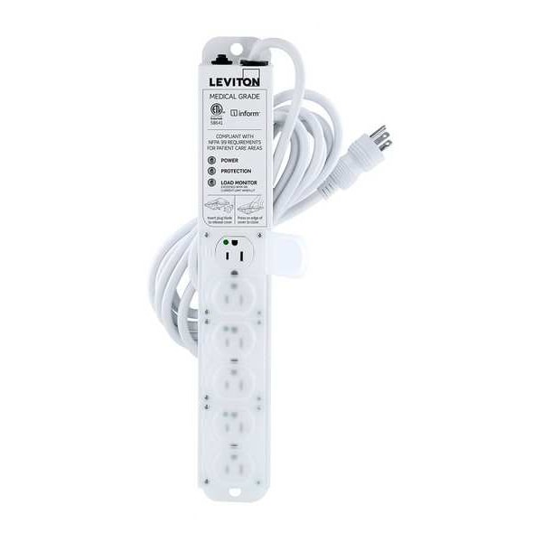 Leviton Outlet Strip, 15 A, 15 ft Cord L, 6 Outlets - 53C6M-1S5