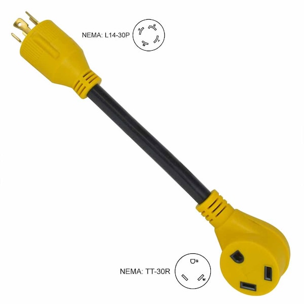 Superior Electric Generator 30 Amp 4 Pole NEMA L14-30P to RV 30 Amp Female NEMA TT-30R 12 Inch 10 AWG/3 Cord - RVA1539