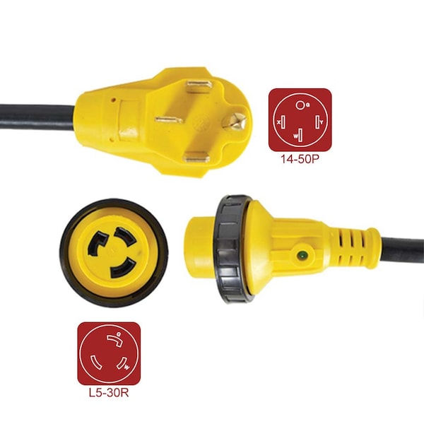 Superior Electric RV Pigtail Adapters 50 Amp Male NEMA 14-50P to 30 Amp Female NEMA L5-30R, 18-Inch 10AWG/3 Cord - RVA1582