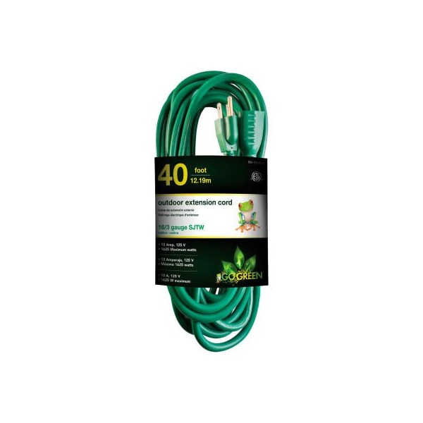 Gogreen SJTW Extension Cord, 16 AWG, Outdoor, 16/3, 40 ft - GG-13740GN
