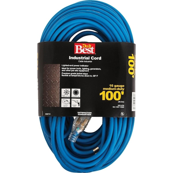 All-Source Extension Cord, 16 AWG, Outdoor, 16/3, 100 ft - RL-JTW163-100-BL