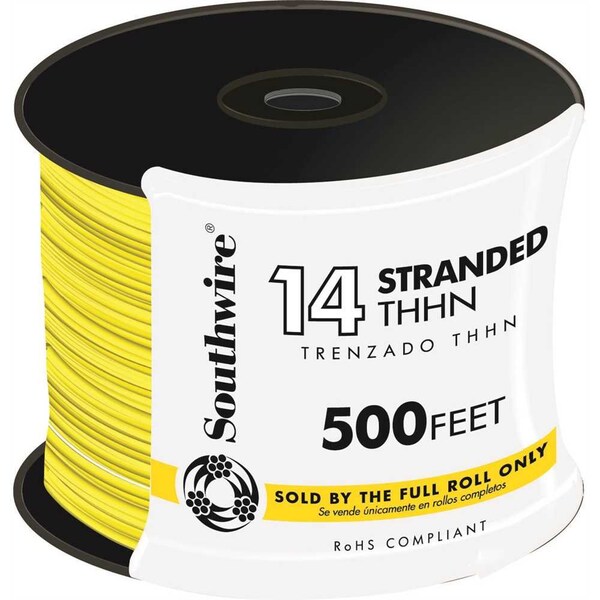 Southwire THHN, Building Wire, Copper, 14 AWG, Yellow, Stranded, 500 ft - 22960958