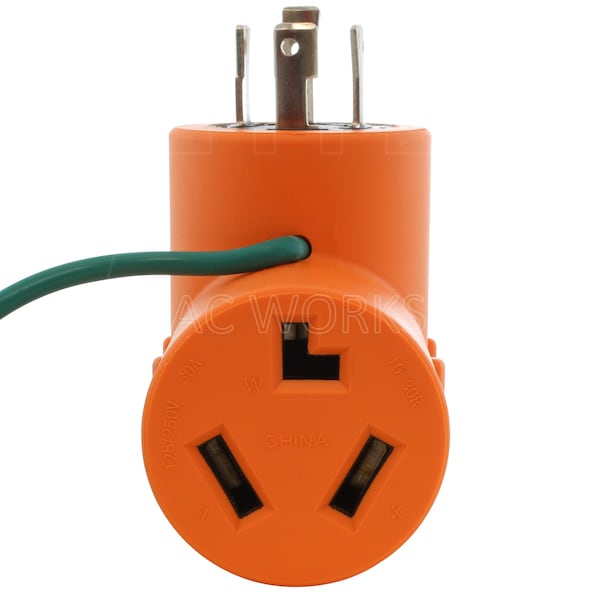 Ac Works L14-30P 30A 4-Prong Generator Plug to 10-30R 3-Prong Dryer Outlet - ADL14301030