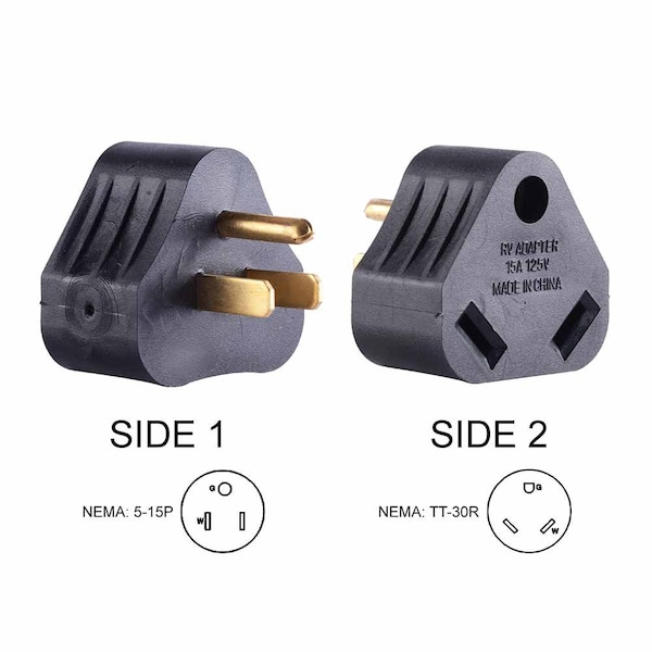 Superior Electric 15 Amp Male NEMA 5-15P to 30 Amp Female NEMA TT-30R Adapter Plug (Triangle) - RVA1515