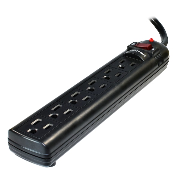 Weltron This 6 Outlet Plastic Power Strip Has 750 Joules, Emi/Rfi Filter And - WSP-600PLF-6BK-RA