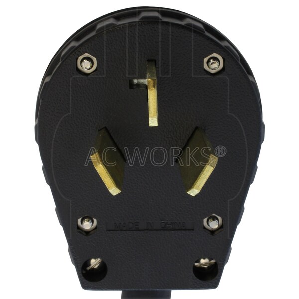 Ac Works 3ft 50A 125/250V NEMA 10-50 3-Prong Range/Welder/Dryer Plug to 2 NEMA 5-20 Household Connections - 1050YCB520