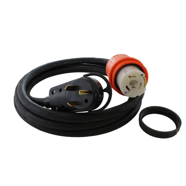 Ac Works 10ft Temporary Power RV 30A TT-30P Plug to CS6364 50A Locking Female Rubber Adapter Cord - TETT-010
