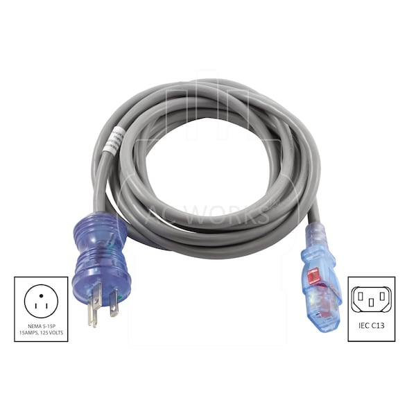 Ac Works 10FT 18/3 10A Medical Grade Power Cord with Locking IEC C13 - MD115-AL