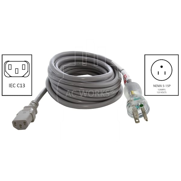 Ac Works 15A 8FT 14/3 Medical Grade Power Cord to IEC C13 End - MD15AC13-096
