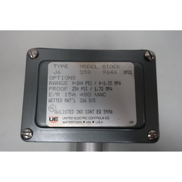 Interruptor de presión eléctrico Ue United 0-200Psi 480V-AC - J6-358