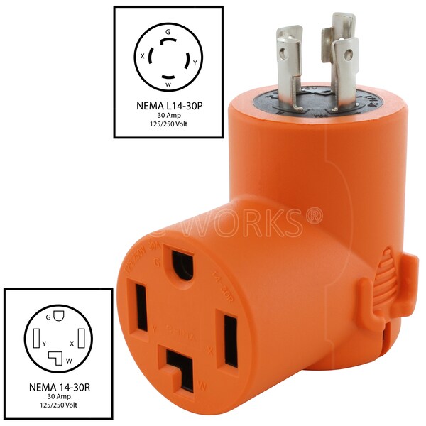 Ac Works L14-30P 4-Prong 30A Generator Locking Plug - 4-Prong 30A 14-30R Dryer Outlet - ADL14301430