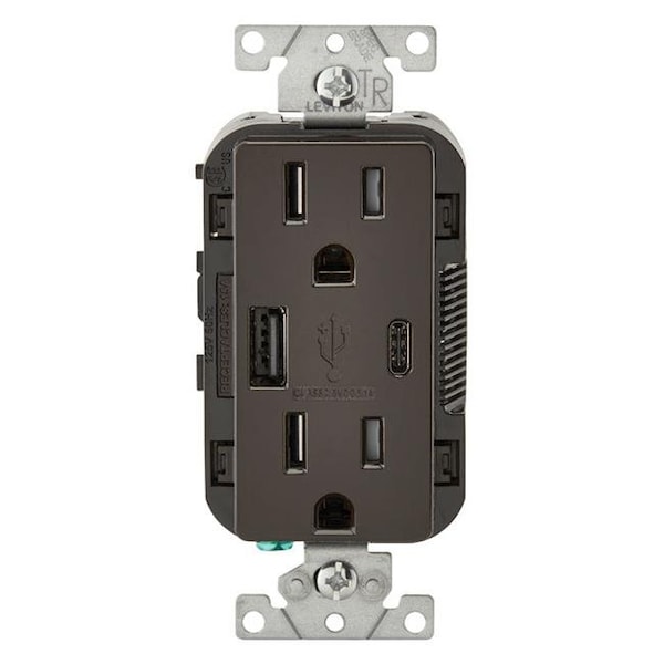 Leviton Leviton 3894524 15 amp 125 V Brown Outlet & USB Charger - Nema 5-15R - 3894524