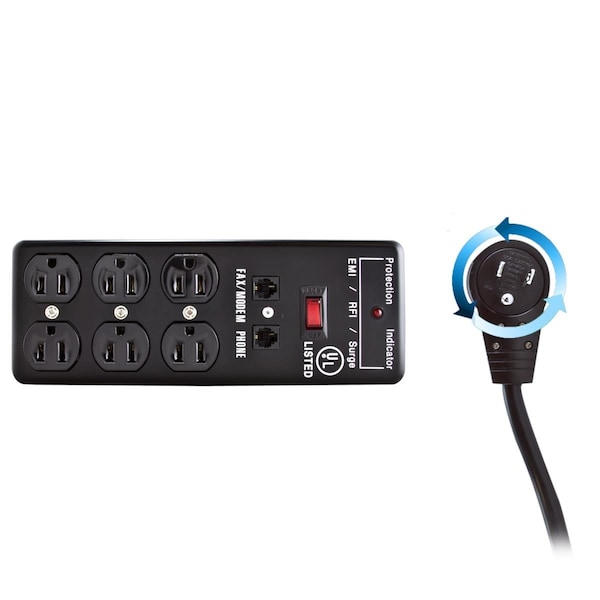 Cable Wholesale CableWholesale  6 Outlet Surge Protector with Flat Rotating Plug, Black - 10 ft. - CA54700