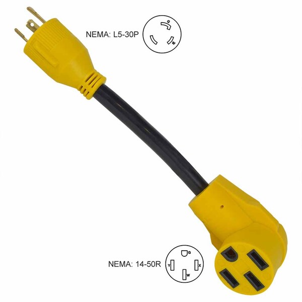 Superior Electric Generator 30 Amp 3 Pole NEMA L5-30P to RV 50 Amp Female NEMA 14-50R 12 Inch 10AWG/3 Cord - RVA1538