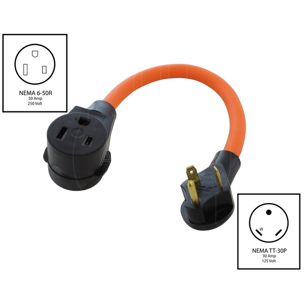 Ac Works 1.5FT TT-30P RV 30A Plug to 6-50R Welder Adapter - WDTT650-018