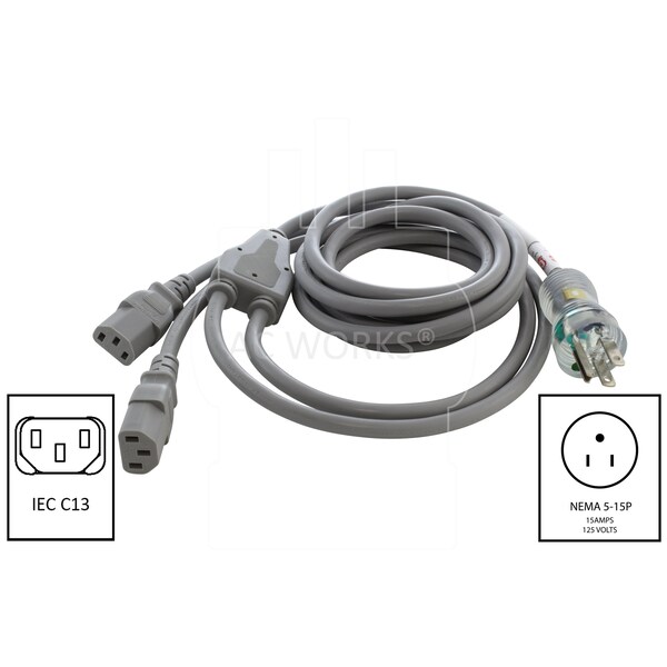 Ac Works 10ft 13A 16/3 Medical Grade Y-Cable with Two C13 Connectors - MD13AYC13-120