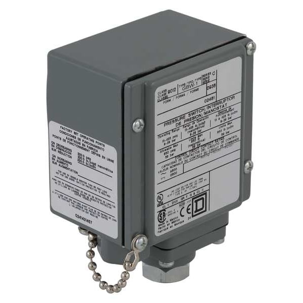 Interruptor de presión Telemecanique Sensors, (1) puerto, 1/4-18 en FNPT, SPDT, 13 a 425 psi, Acción estándar - 9012GBW1