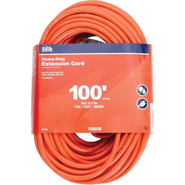 All-Source Extension Cord, 14 AWG, Outdoor, 14/3, 100 ft - OU-JTW143-100-OR