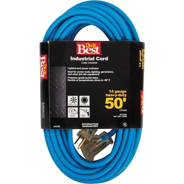 All-Source Extension Cord, 14 AWG, Outdoor, 14/3, 50 ft - RL-JTW143-50X-BL