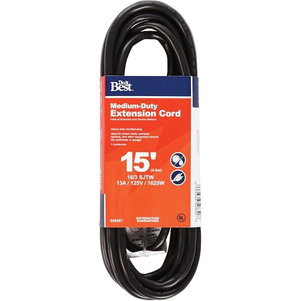 All-Source Extension Cord, 16 AWG, Outdoor, 16/3, 15 ft - OU-JTW163-15-BL