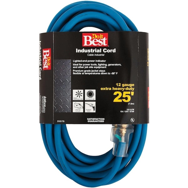 All-Source Extension Cord, 12 AWG, Outdoor, 12/3, 25 ft - RL-JTW123-25X-BL