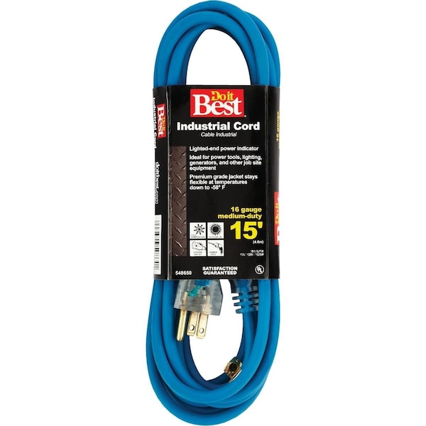 All-Source Extension Cord, 16 AWG, Outdoor, 16/3, 15 ft - RL-JTW163-15X-BL