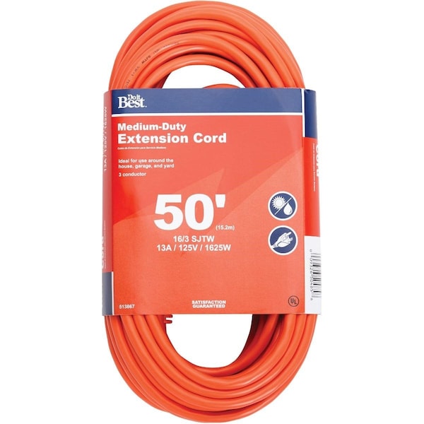 All-Source Extension Cord, 16 AWG, Outdoor, 16/3, 50 ft - OU-JTW16350-OR