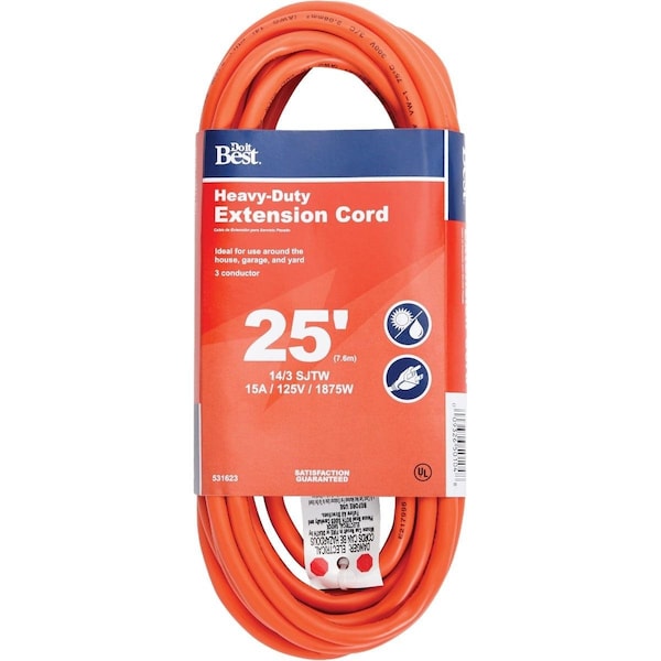 All-Source Extension Cord, 14 AWG, Outdoor, 14/3, 25 ft - OU-JTW143-25-OR