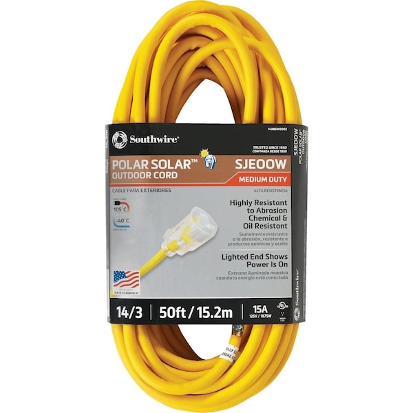 Coleman Cable Cold Weather Extension Cord, 14 AWG, Outdoor, 14/3, 50 ft - 1488SW0002