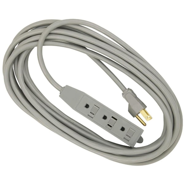 All-Source Extension Cord, 16 AWG, Indoor, 16/3, 3 Outlets, 20 ft - IP-JTW163-009-GY
