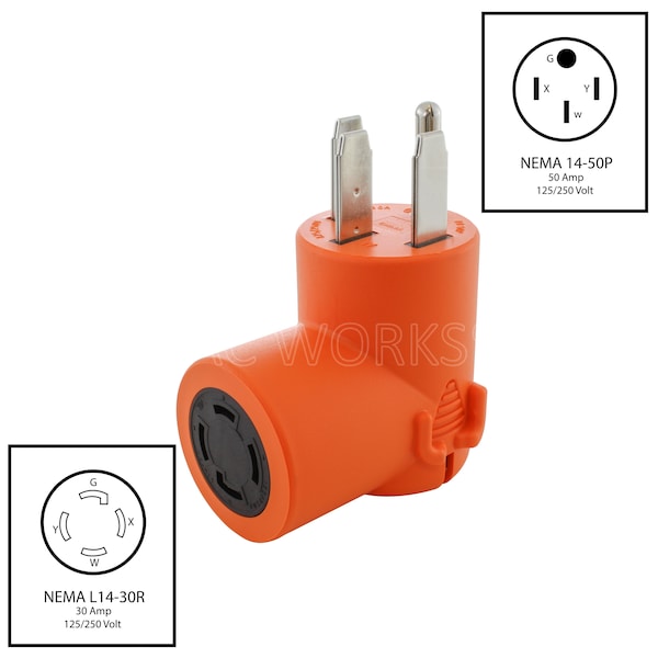 Ac Works 4-Prong NEMA 14-50P Plug to 4-Prong 30A Locking NEMA L14-30R Adapter - AD1450L1430