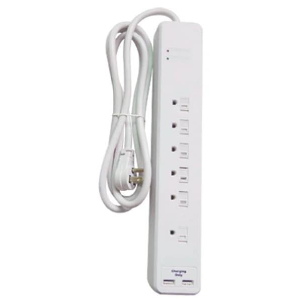 Master Electronics Master Electrician PS-672F-3A White 6 Outlet Surge Strip - 201676