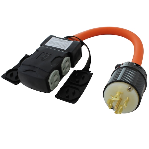 Ac Works 1.5FT L21-20P 20A 5-Prong Locking Plug to 4 household Outlets with 20A Breakers - L2120CBF520