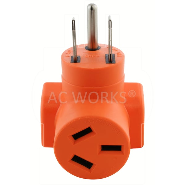 Ac Works 6-50P Welder Plug to 10-50R 3-Prong 50A 125/250 Volt Older Dryer/Range Adapter - WD6501050