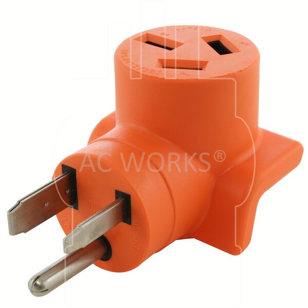Ac Works 6-50P Welder Plug to 10-50R 3-Prong 50A 125/250 Volt Older Dryer/Range Adapter - WD6501050