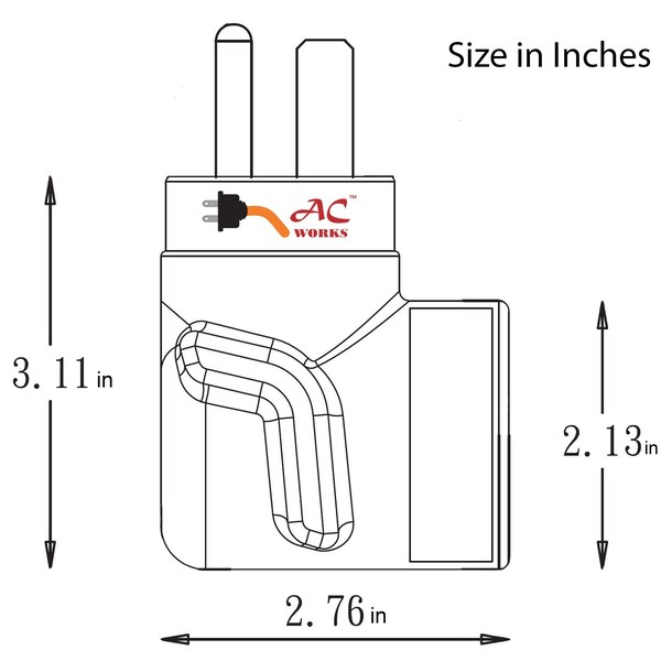 Ac Works 6-50P Welder Plug to 10-50R 3-Prong 50A 125/250 Volt Older Dryer/Range Adapter - WD6501050