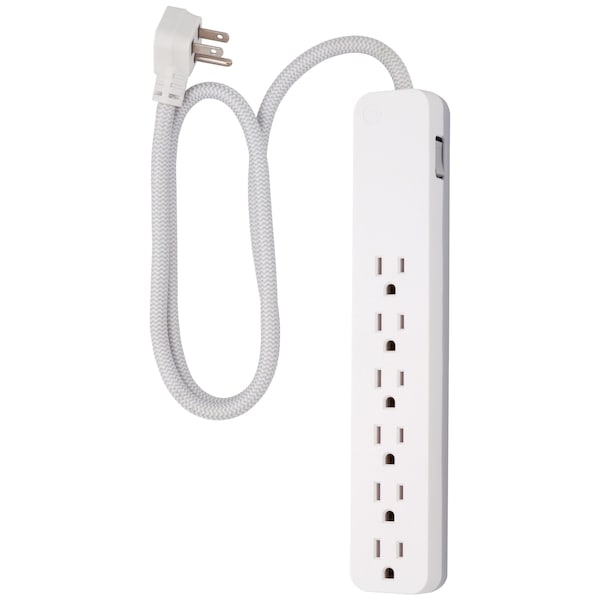 Ge GE 6-Outlet Surge Protector, 560J, 3ft Braided Cord, White - 41352