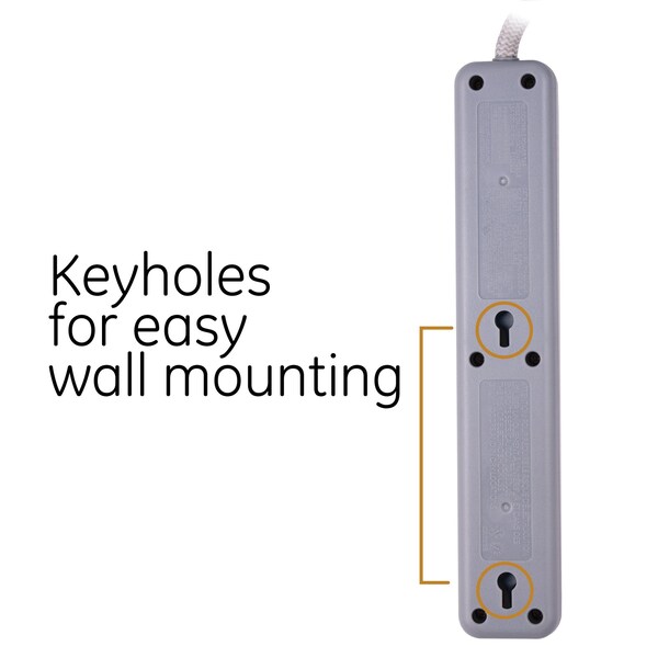 Ge GE 6-Outlet Surge Protector, 560J, 3ft Braided Cord, White - 41352