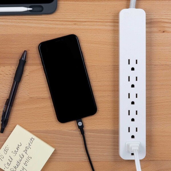Ge GE 6-Outlet Surge Protector, 560J, 3ft Braided Cord, White - 41352