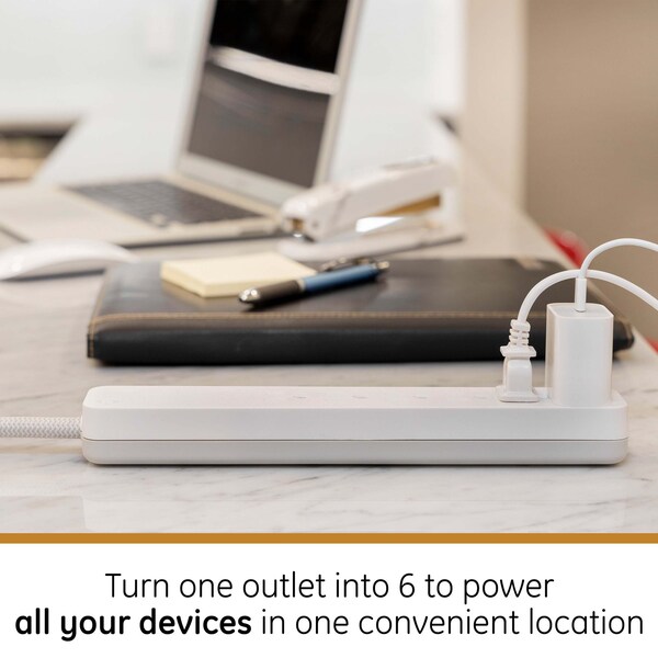 Ge GE 6-Outlet Surge Protector, 560J, 3ft Braided Cord, White - 41352