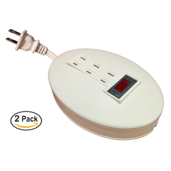 Electriduct Cord Reel 5FT- 3 Power Outlets- White - PDC-SW-CORDREEL-3-2PK