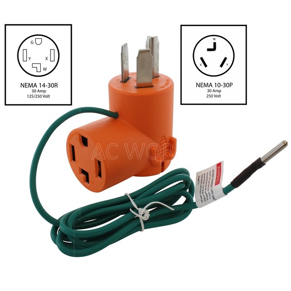 Ac Works 3-Prong OLD Dryer Plug to 4-Prong NEW Dryer Connector Adapter - AD10301430