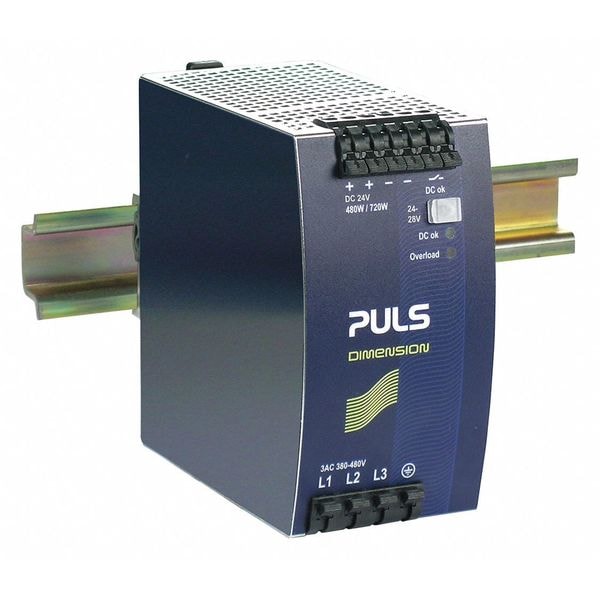 Puls DC Power Supply, 380/480V AC, 24/28V DC, 480W, 20A, DIN Rail - QT20.241