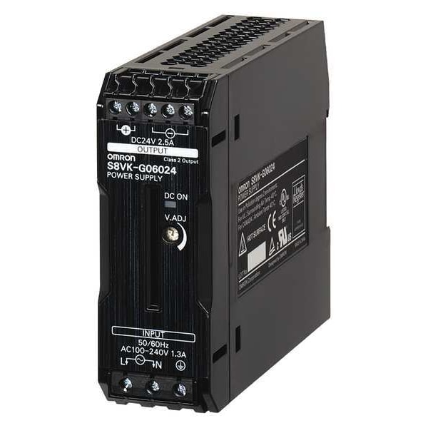 Omron DC Power Supply, 100/240V AC, 24V DC, 60W, 2.5A, DIN Rail - S8VK-G06024