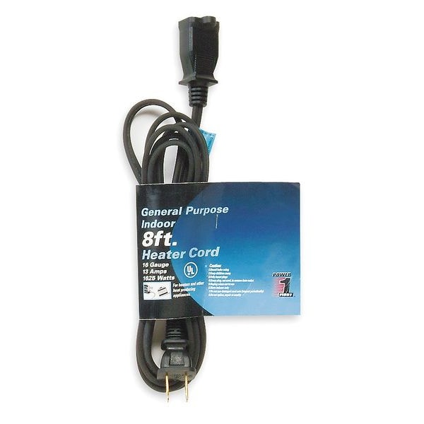 Power First HPN Extension Cord, 16 AWG, Indoor, 16/2, 1 Outlets, 1-15R, Black, Rubber, 1-15P, 8 ft - 1FD75