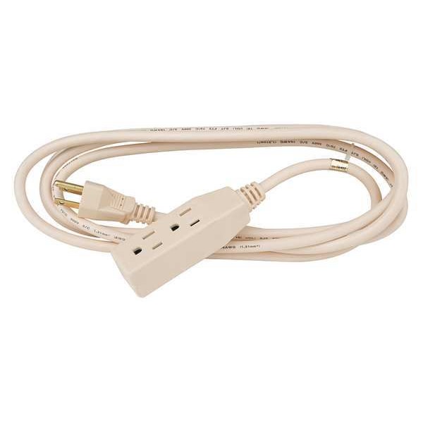 Power First SJT Extension Cord, 16 AWG, Indoor, 16/3, 3 Outlets, 5-15R, Beige, PVC, 5-15P, 9 ft - 1FD72