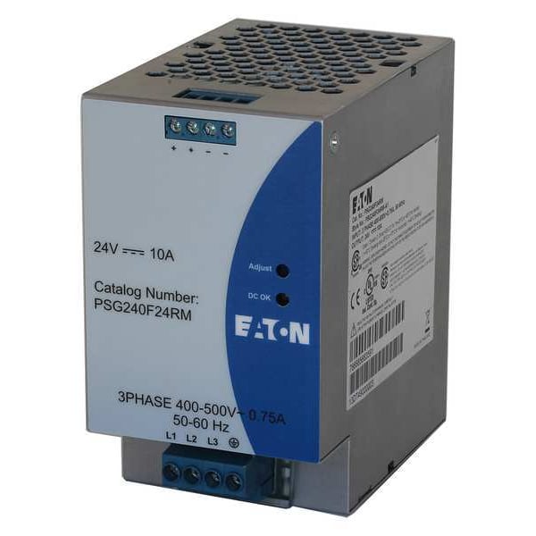 Eaton DC Power Supply, 320/500V AC, 24V DC, 240W, 10A, DIN Rail - PSG240F24RM